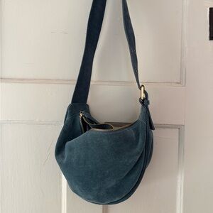 Elegant Blue Suede Shoulder Bag